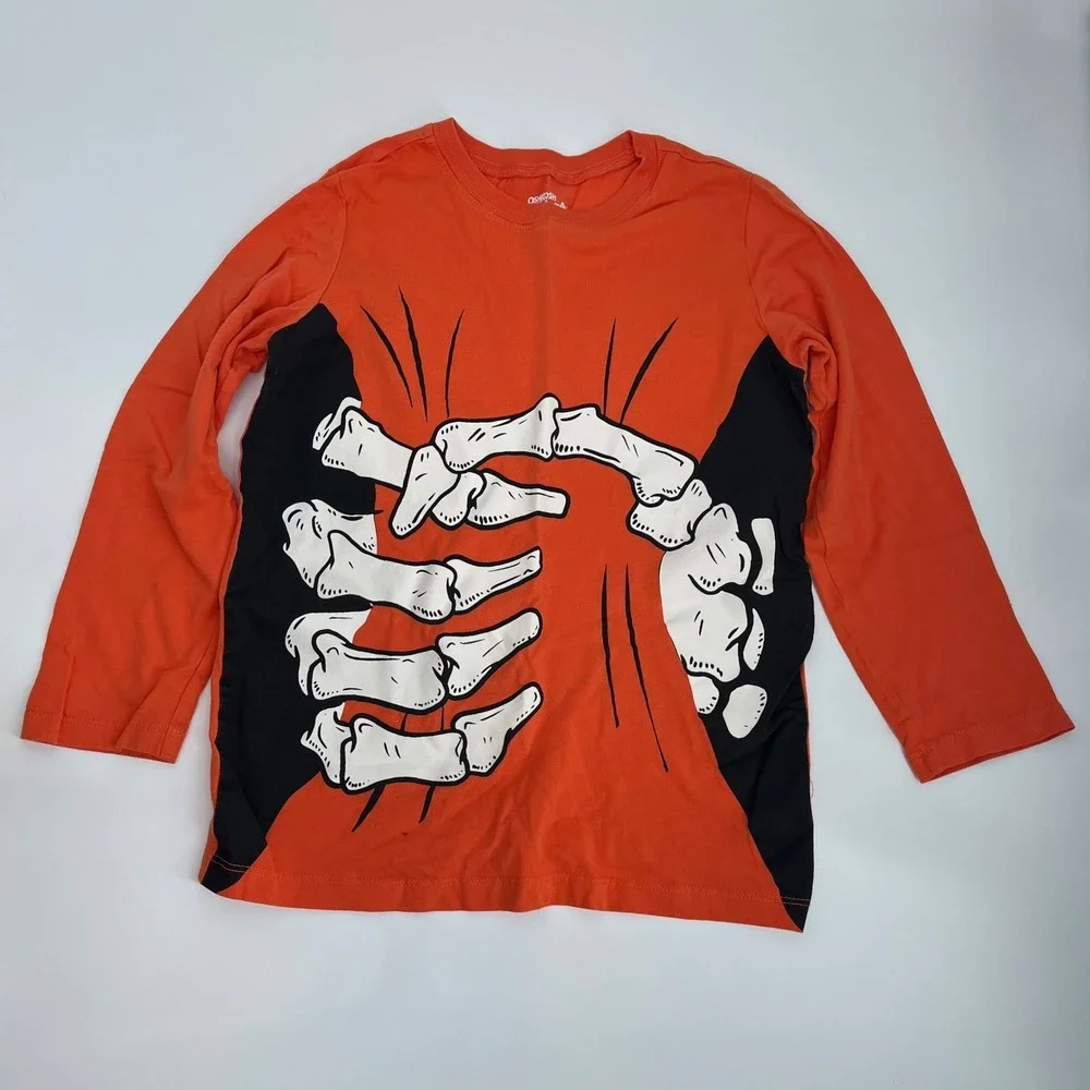 OshKosh Originals Boys Orange Skeleton Graphic Halloween Long Sleeve Size 7